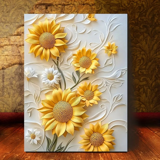 Sunflower Canvas Art With Wood Frame 3D Relief Wall Decor