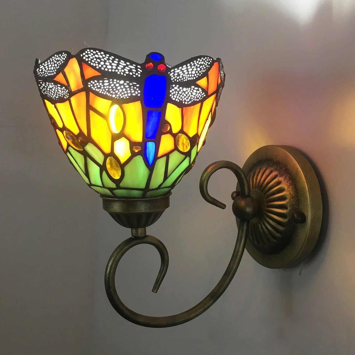 Stained Glass Dragonfly Wall Light With E27 Bulb Holder