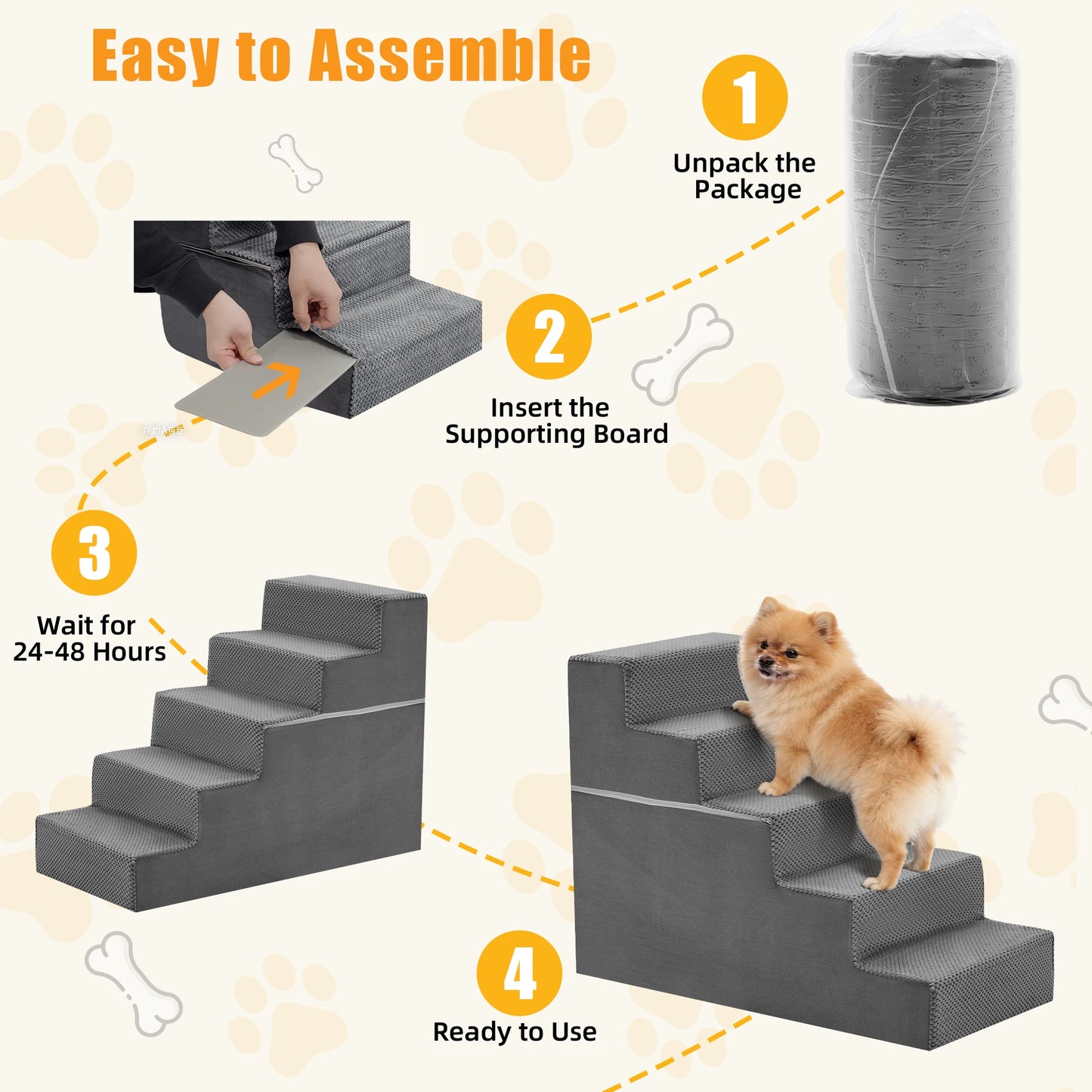 Right Angled Foam Dog Stairs 3 To 5 Steps Indoor Non Slip Ramp