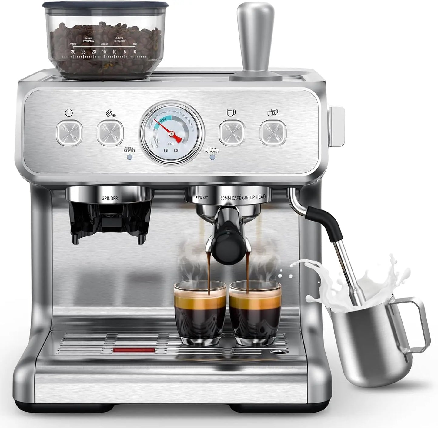 Dual Boiler Espresso Machine With Grinder 20 Bar Pressure