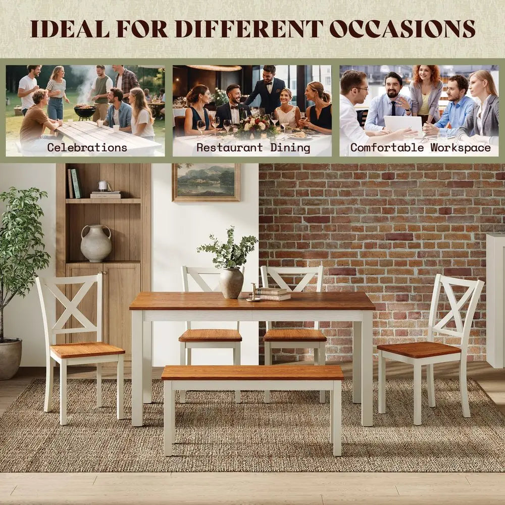 Farmhouse Dining Table Set 6 Piece With Chairs And Bench