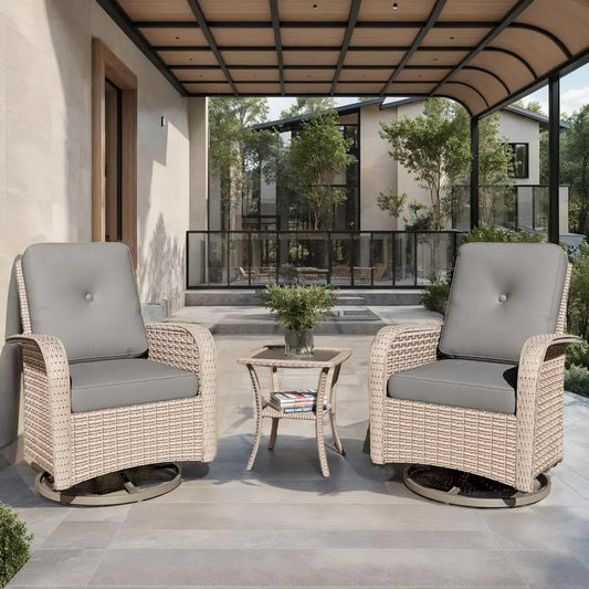 Wicker Patio Furniture Set With Swivel Glider Chairs And Rattan Side Table