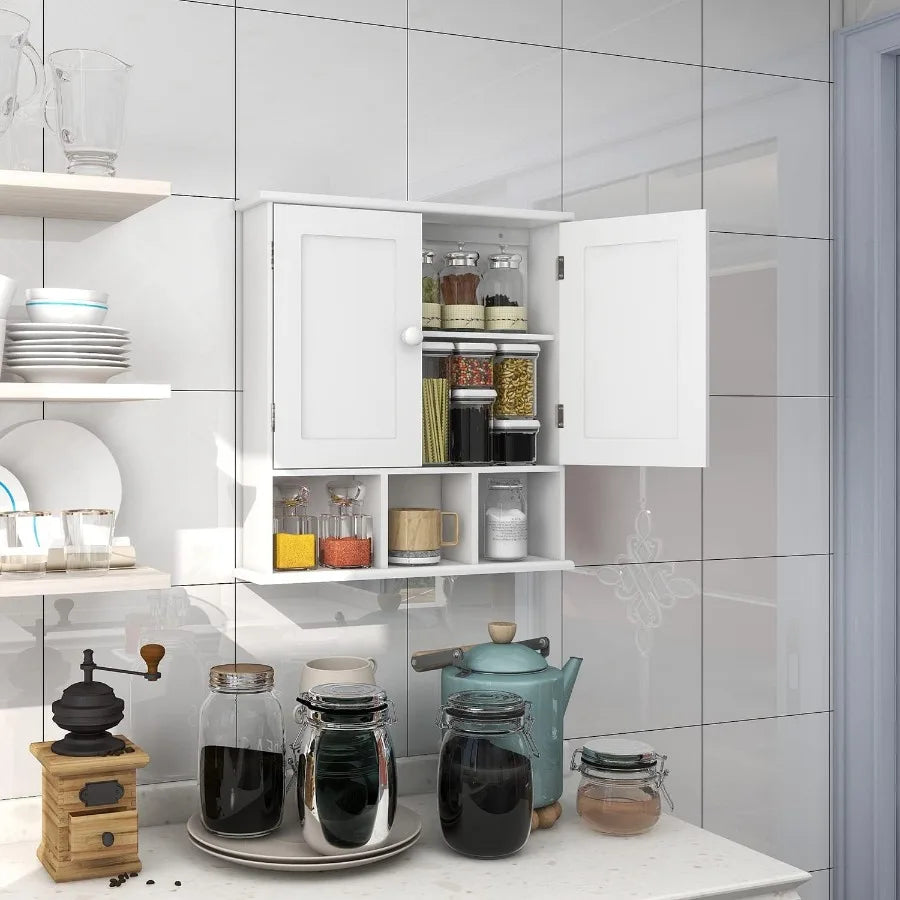 XIUWO Bathroom Wall Cabinet With 2 Doors Over Toilet Storage