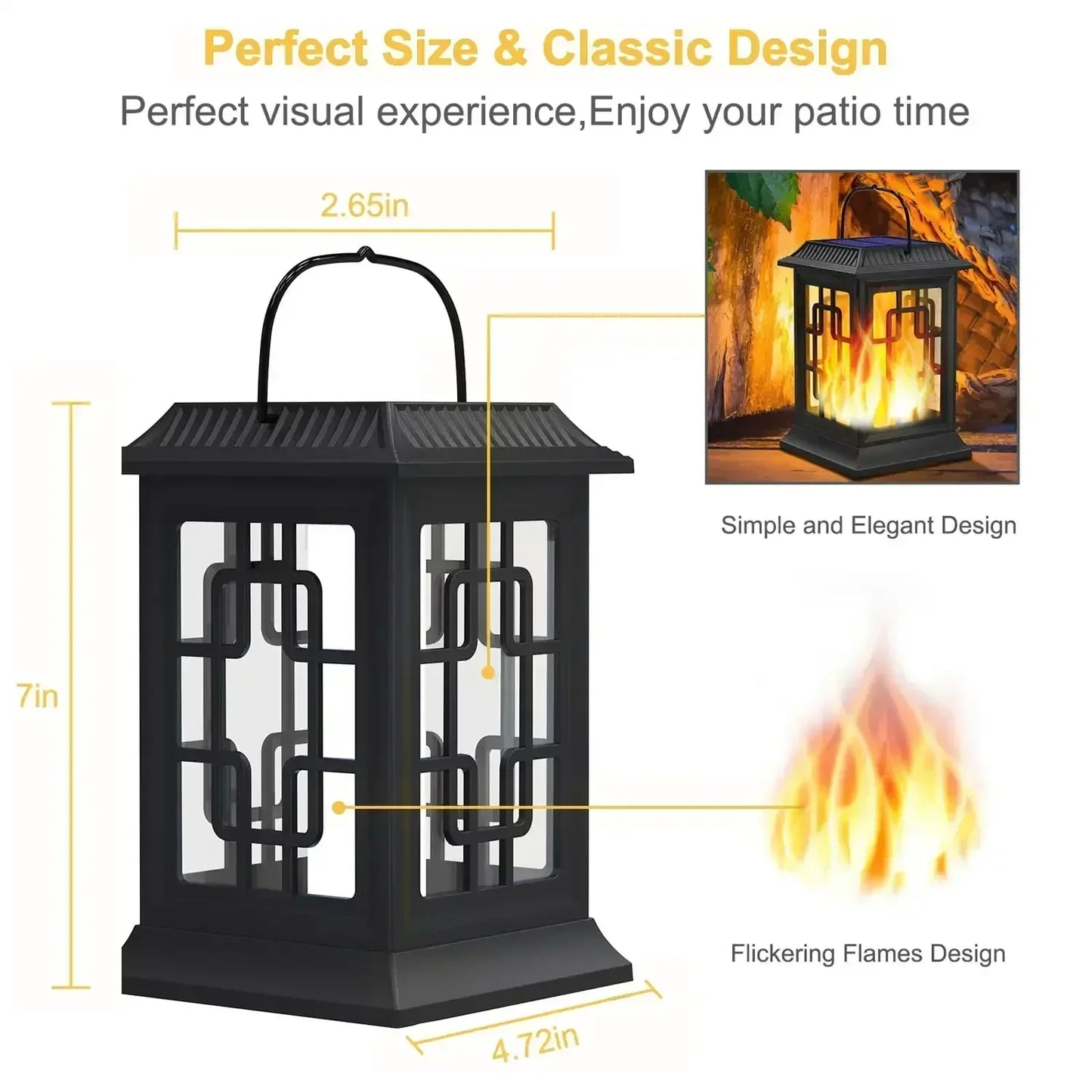 SZRSTH IP65 Solar Hanging Lantern LED Flame Light Outdoor Garden