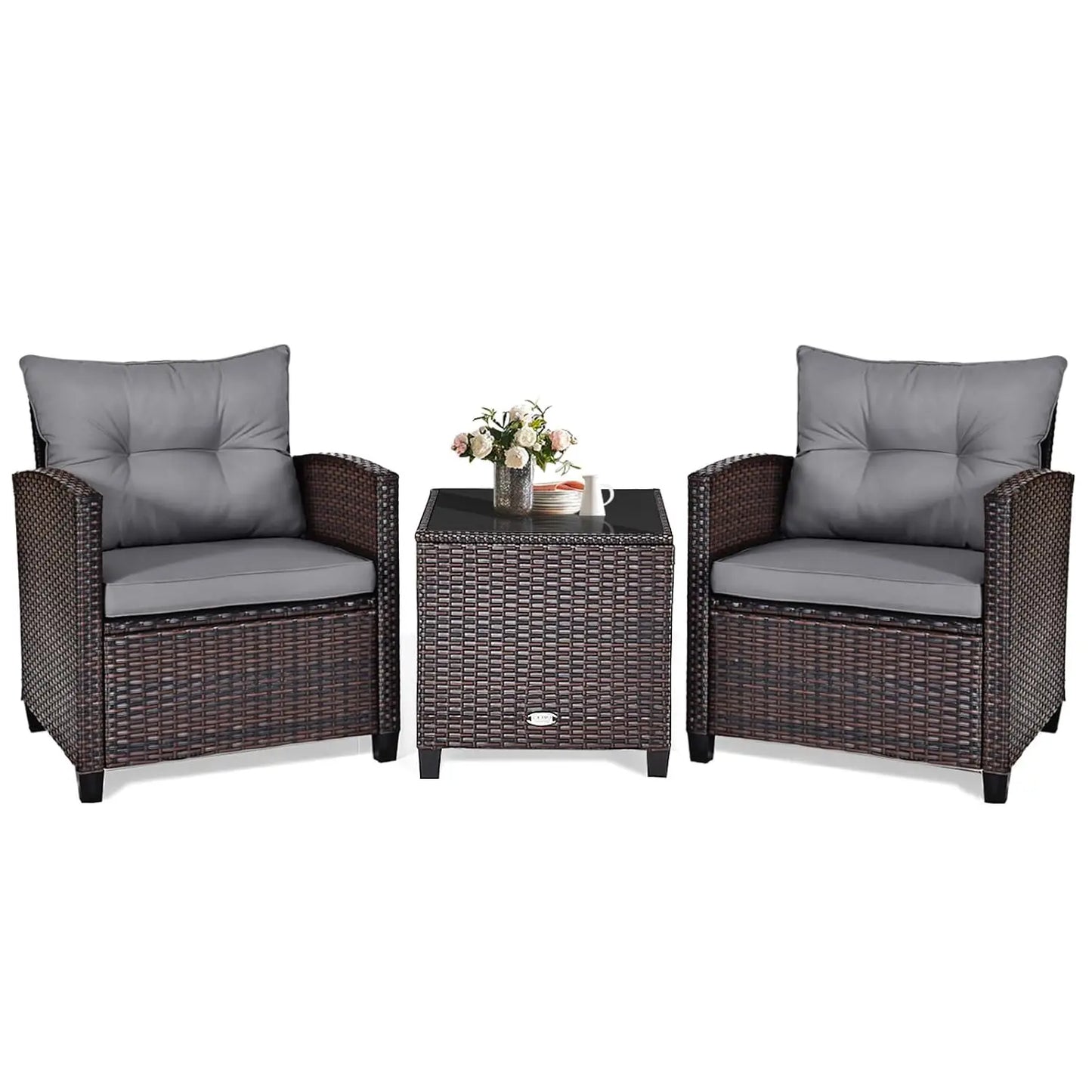 XIAOLANG Outdoor Patio Conversation Set With Washable Cushions Glass Tabletop