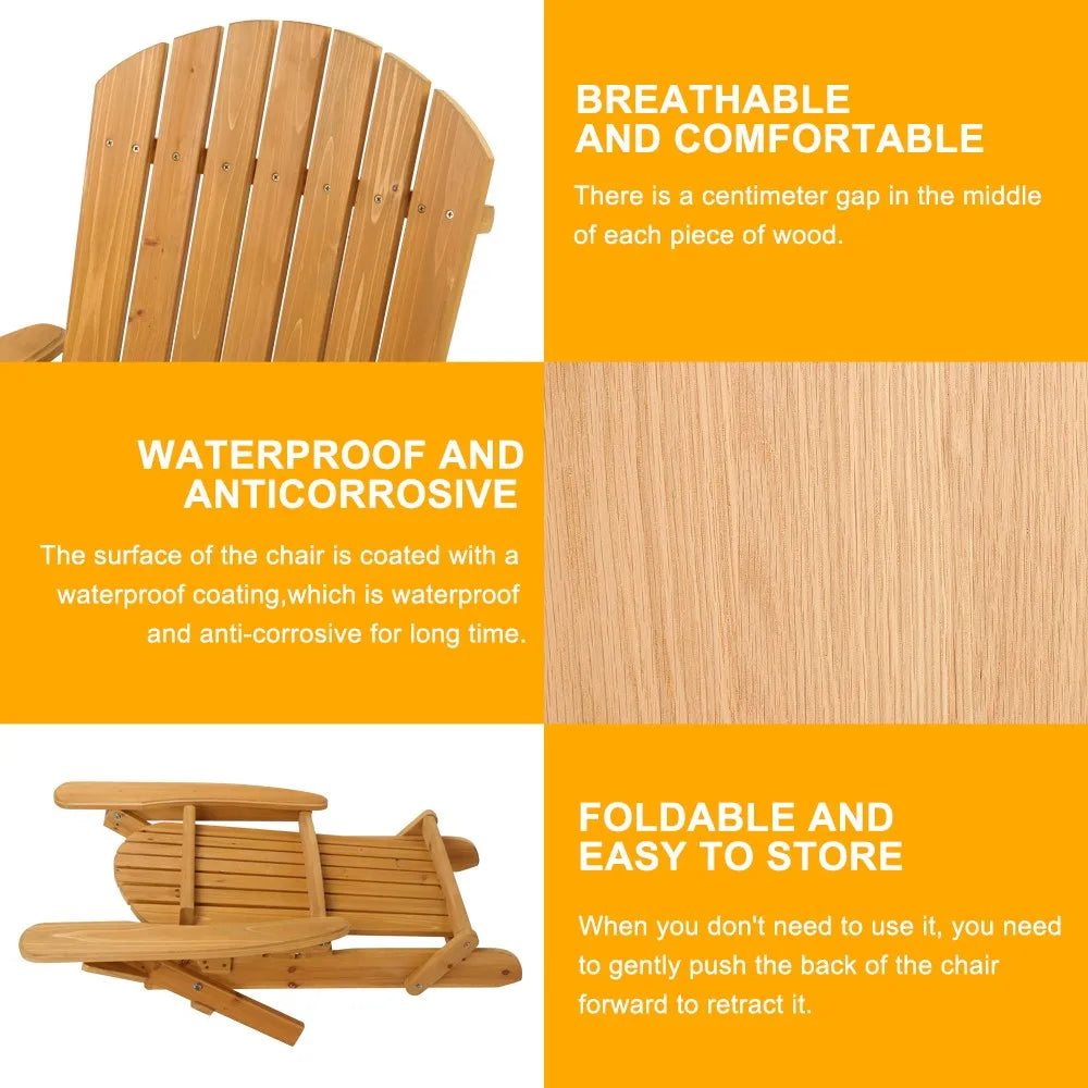 Two Adirondack Outdoor Wood Lounge Chairs Folding Patio Furniture