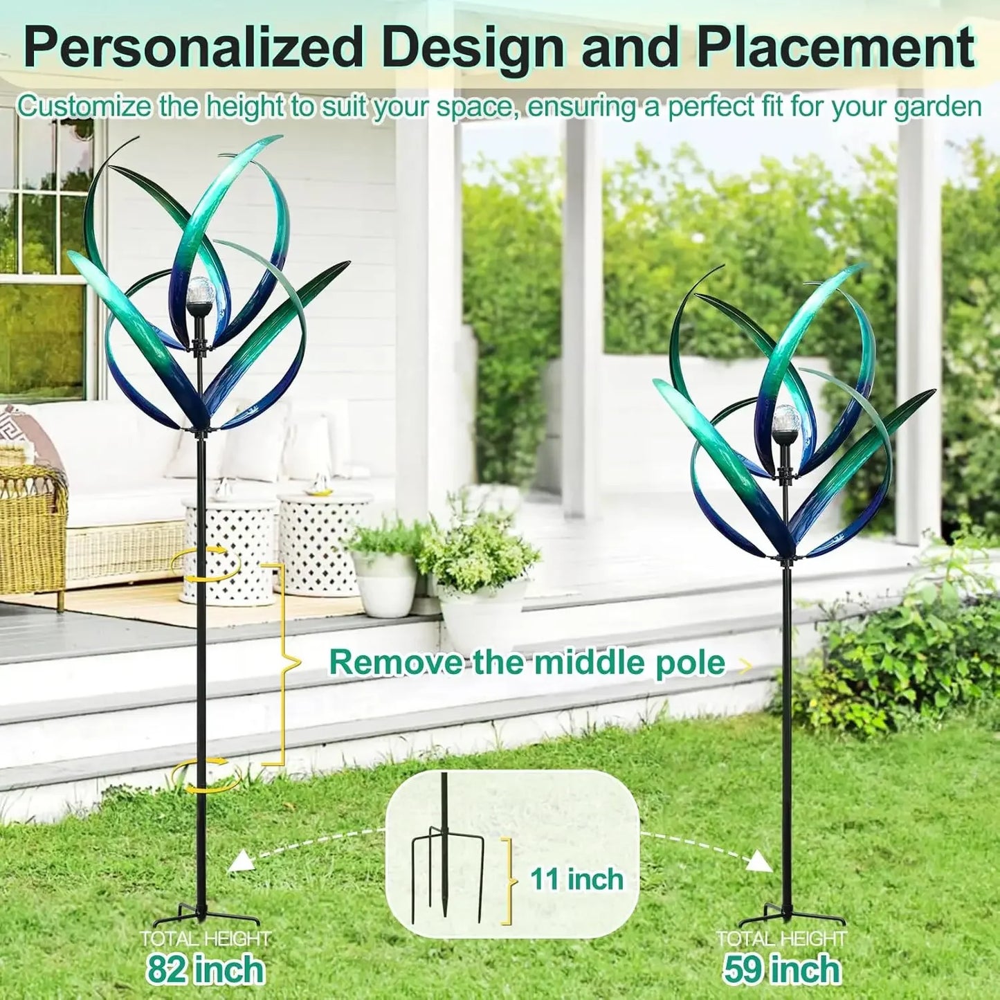 Outdoor Solar Wind Spinner Art Metal Garden Ornament