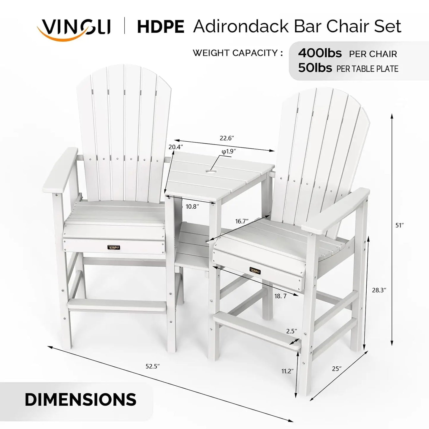 Tall Adirondack Chairs Set of 2 With Dual Trays Outdoor
