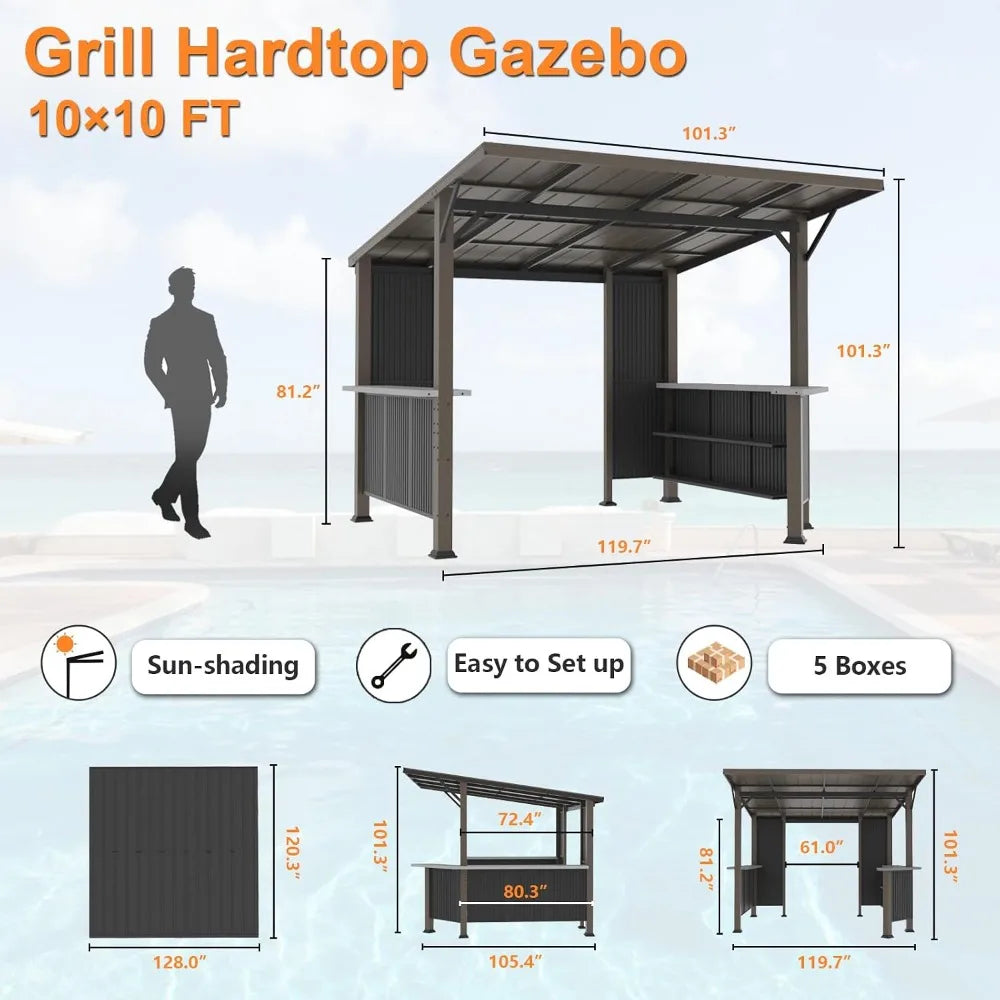 Hardtop Grill Gazebo Outdoor BBQ Shelter With Storage Shelves
