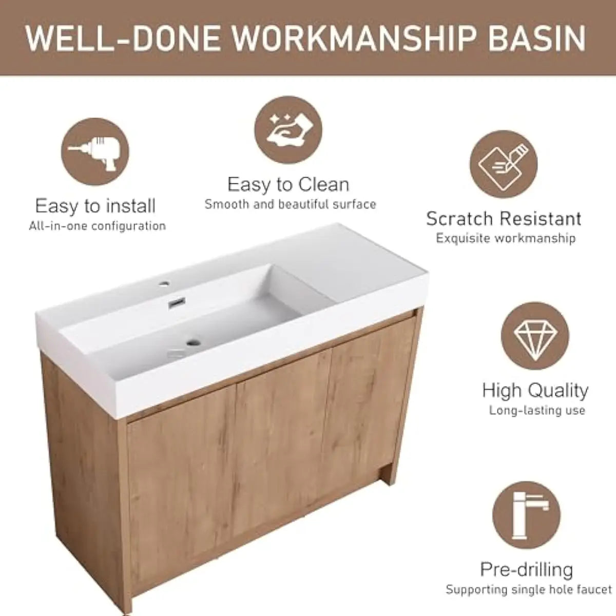 Freestanding Bathroom Vanity Cabinet With Resin Sink And Adjustable Shelves