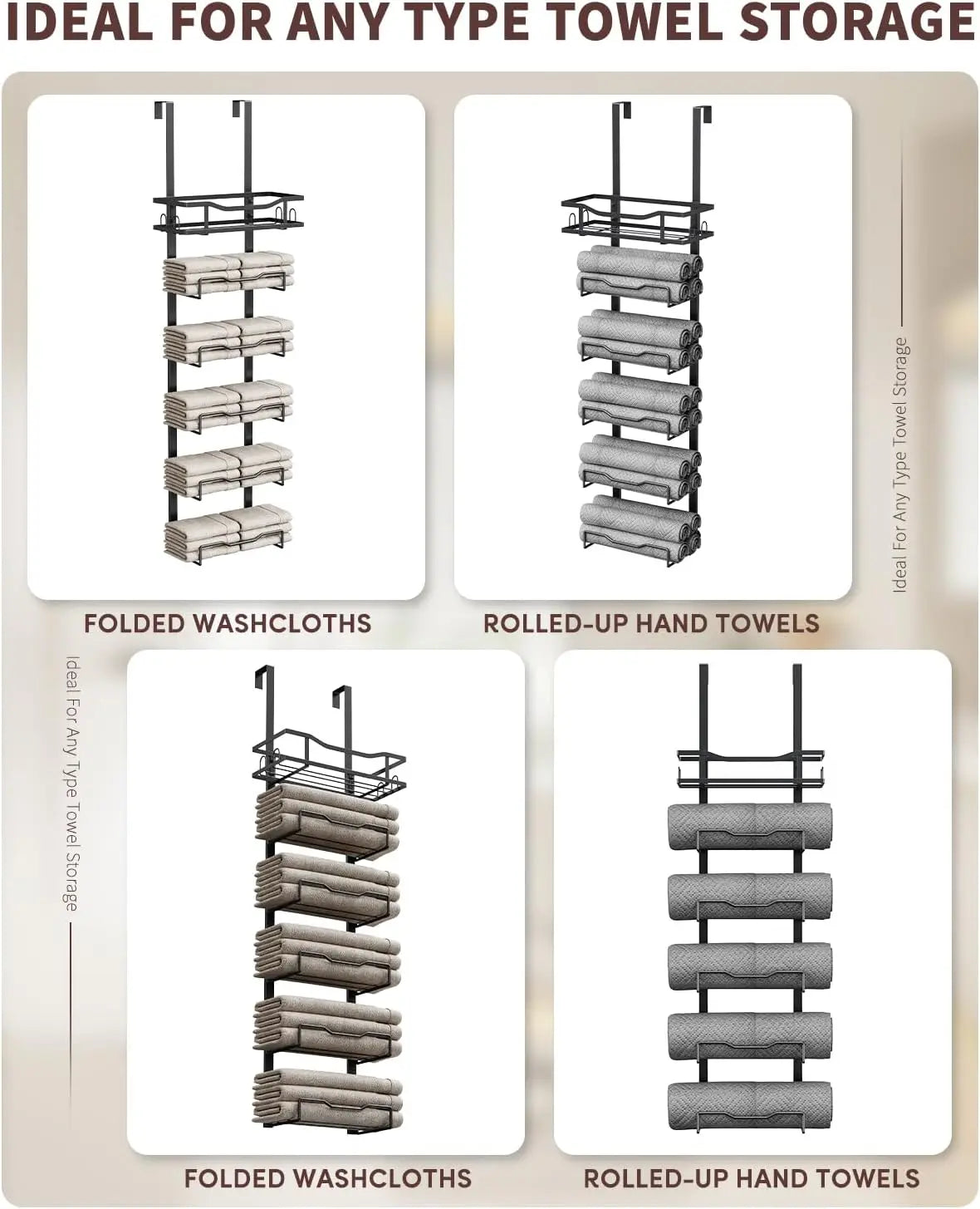 XIUWO 6-Tier No Drill Over The Door Hanging Towel Rack
