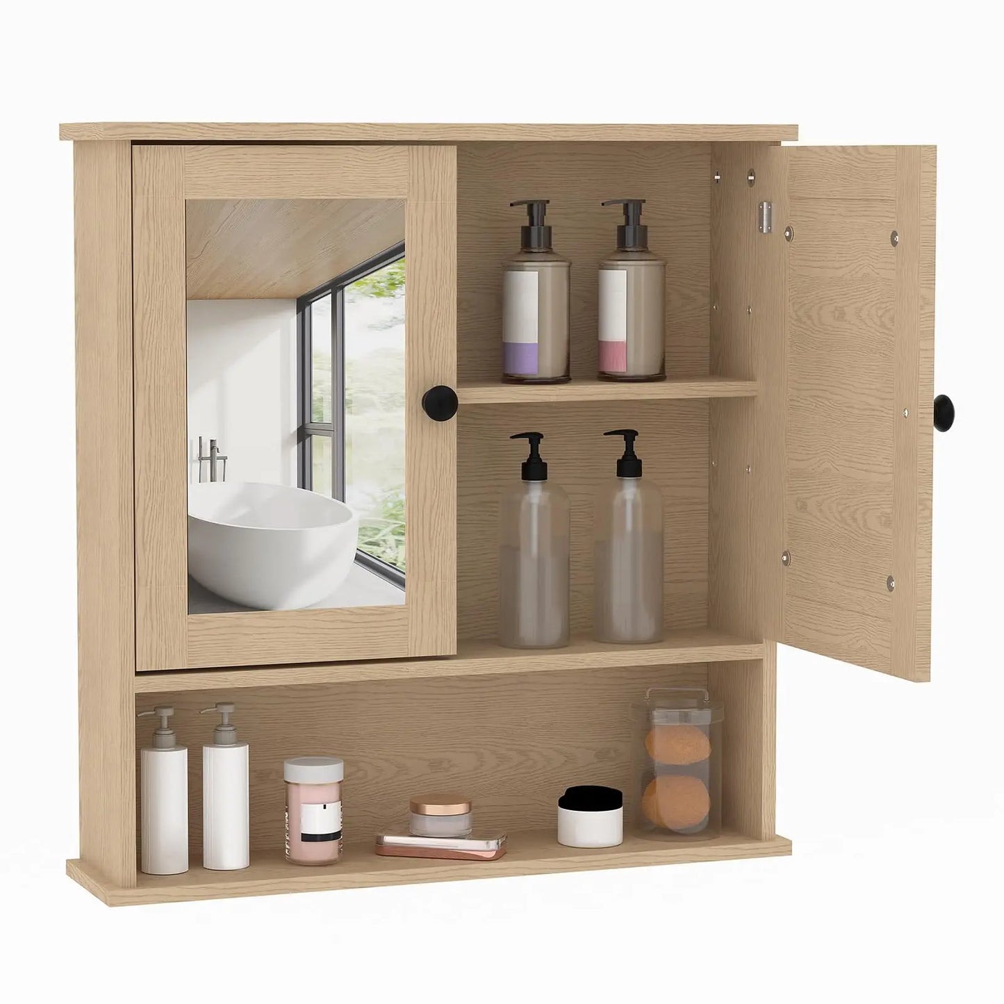HiMISS Wall Mounted Bathroom Cabinet With Mirror Doors Adjustable Shelves