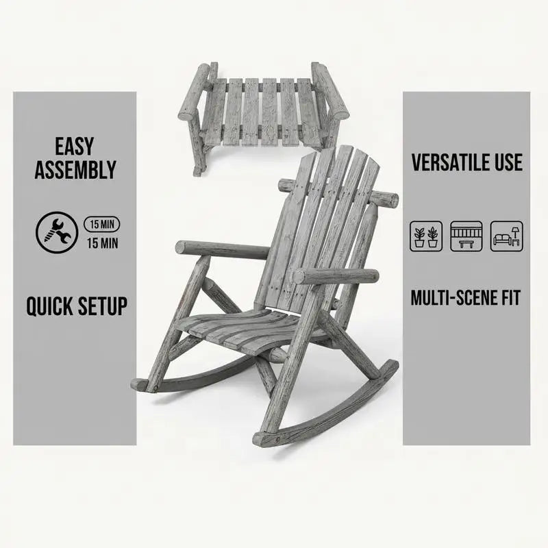 Log Rocking Armchair For Garden Porch Backyard High Back Ergonomic