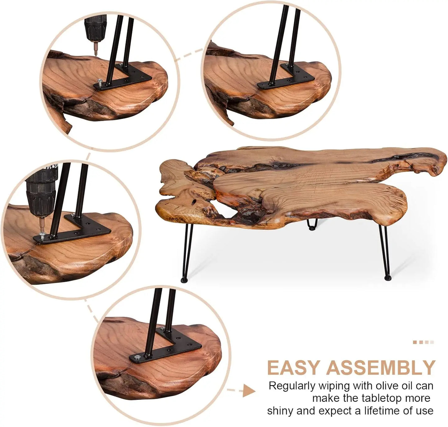 Handcrafted Edge Coffee Table With Hairpin Legs For Living Room