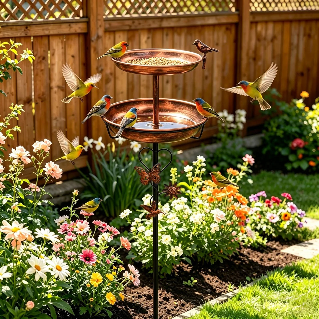 Outdoor Double Layer Bird Feeder and Bird Bath Stand