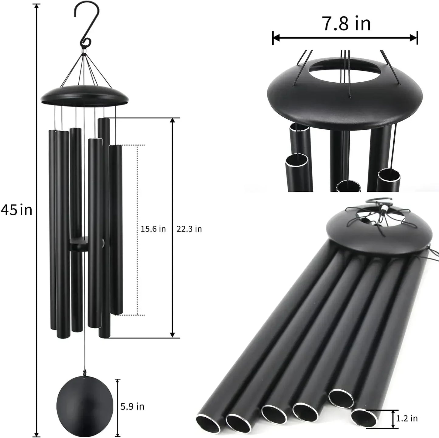Memorial 45 Inch Deep Tone Wind Chimes With 6 Heavy Tubes For Outdoor Garden