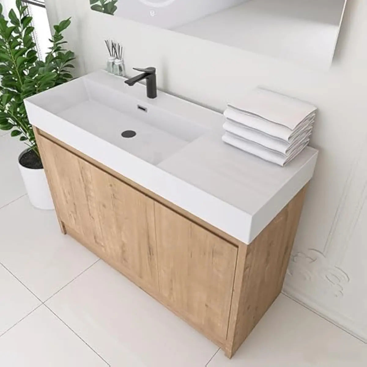 Freestanding Bathroom Vanity Cabinet With Resin Sink And Adjustable Shelves