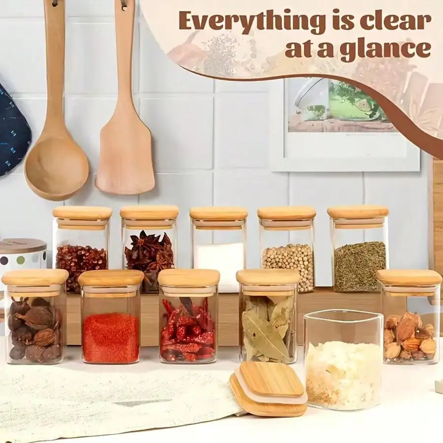 Glass Spice Storage Jar Set, 12 Pieces With Labels
