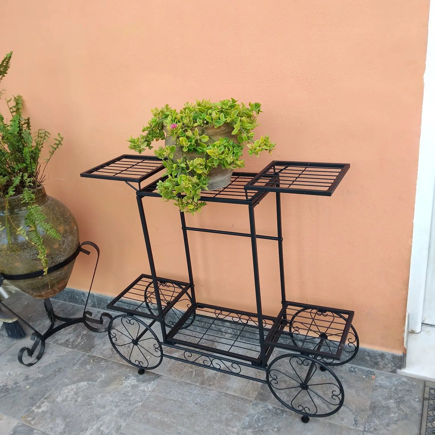 Wisfor Six Tier Metal Garden Cart Plant Pot Display Rack