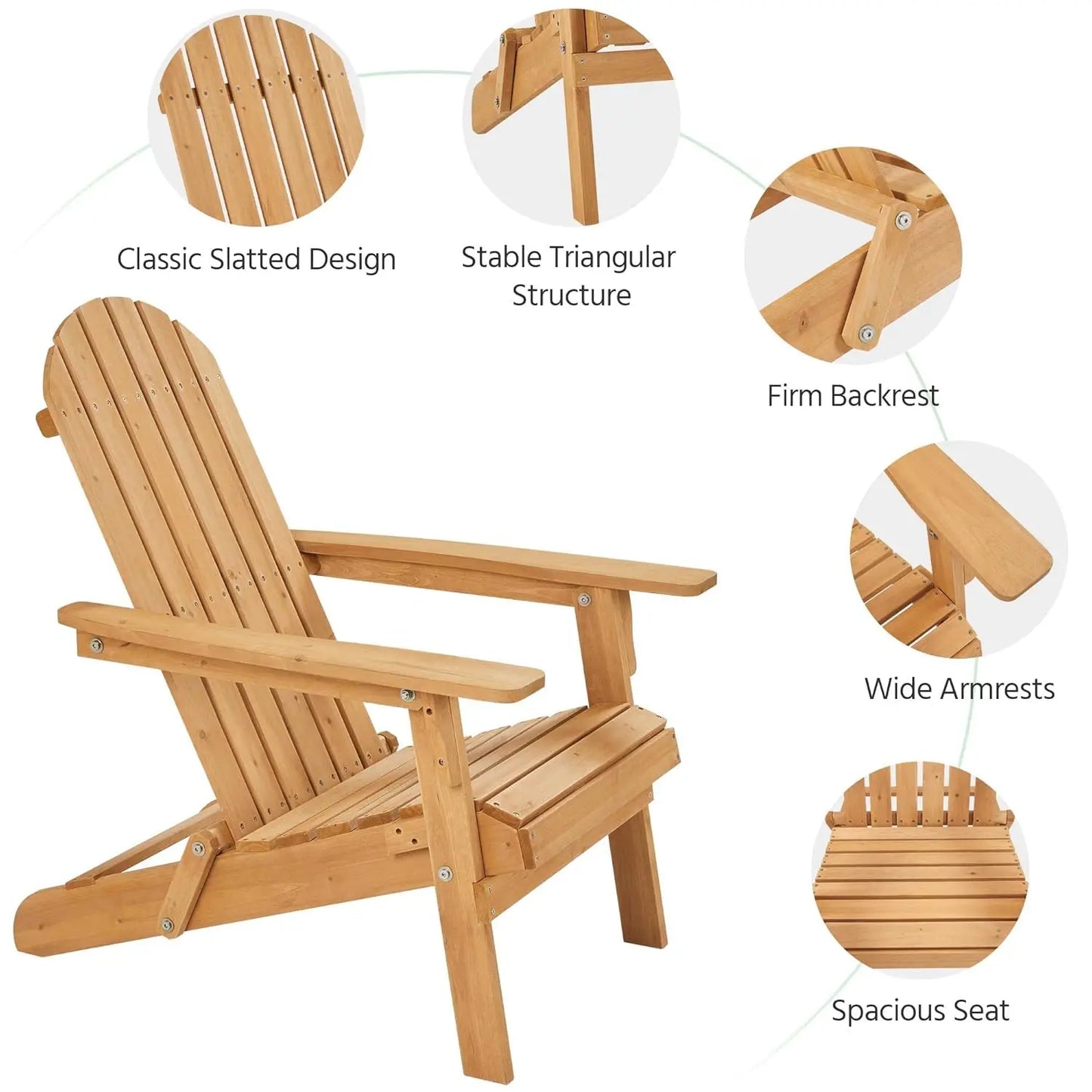 Folding Adirondack Chair Set Outdoor Weather Resistant Wood