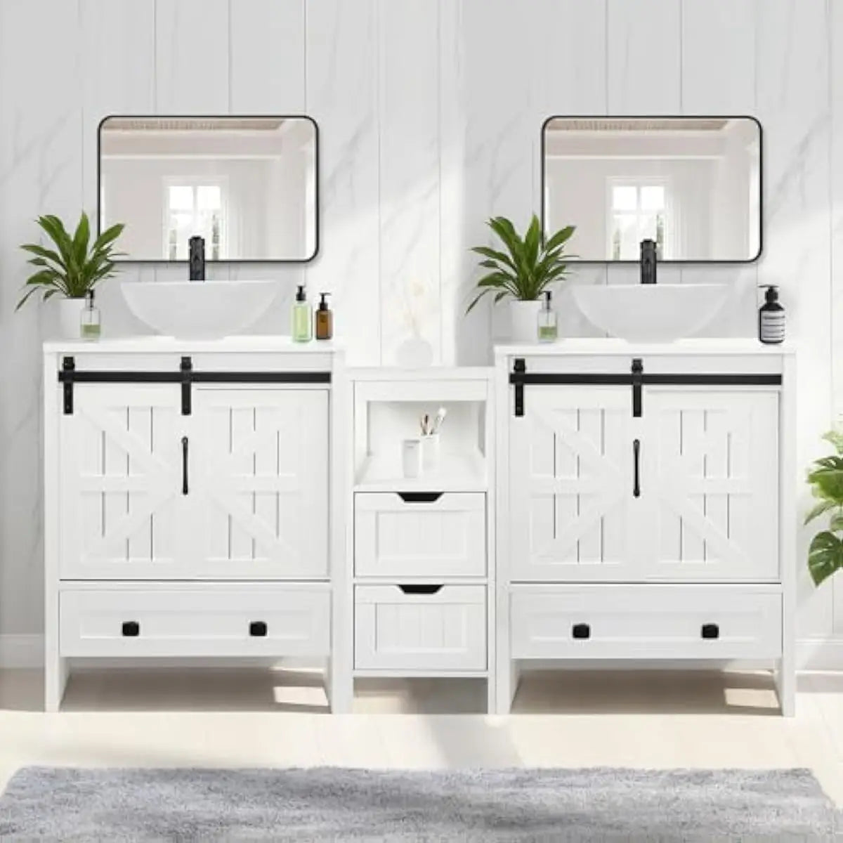Farmhouse Bathroom Vanity Set Irregular Vessel Sink Sliding Barn Doors