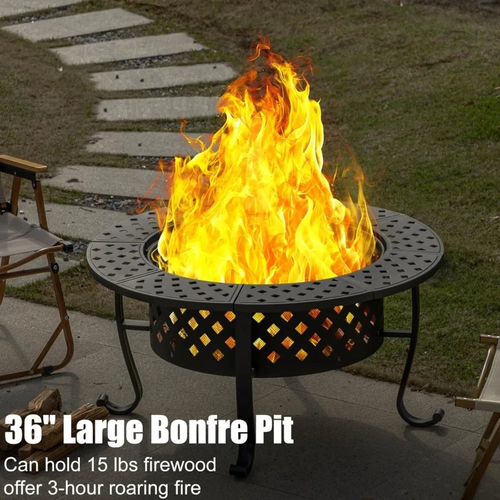 P Wood Burning Fire Pit With Grills And Lid