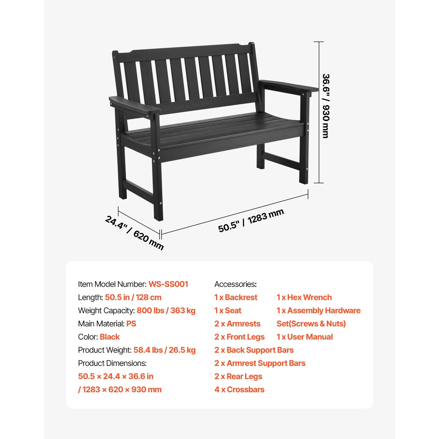 SucceBuy Outdoor Bench Wood Metal Garden Bench Durable