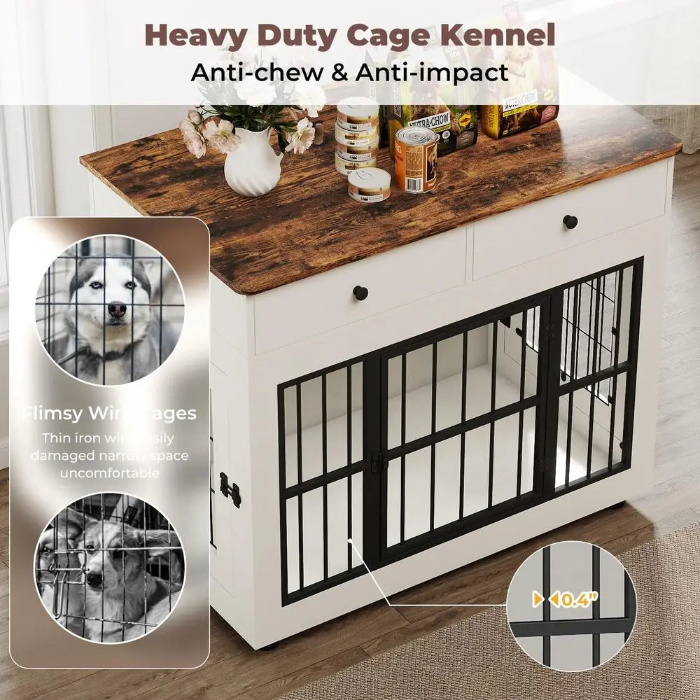 Premium Wooden Dog Crate Furniture With Drawers End Table