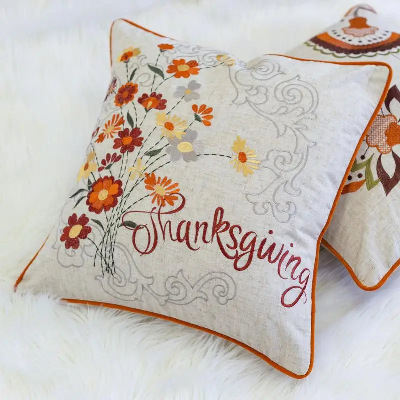 Autumn Floral Embroidered Throw Pillow For Elegant Home Decor
