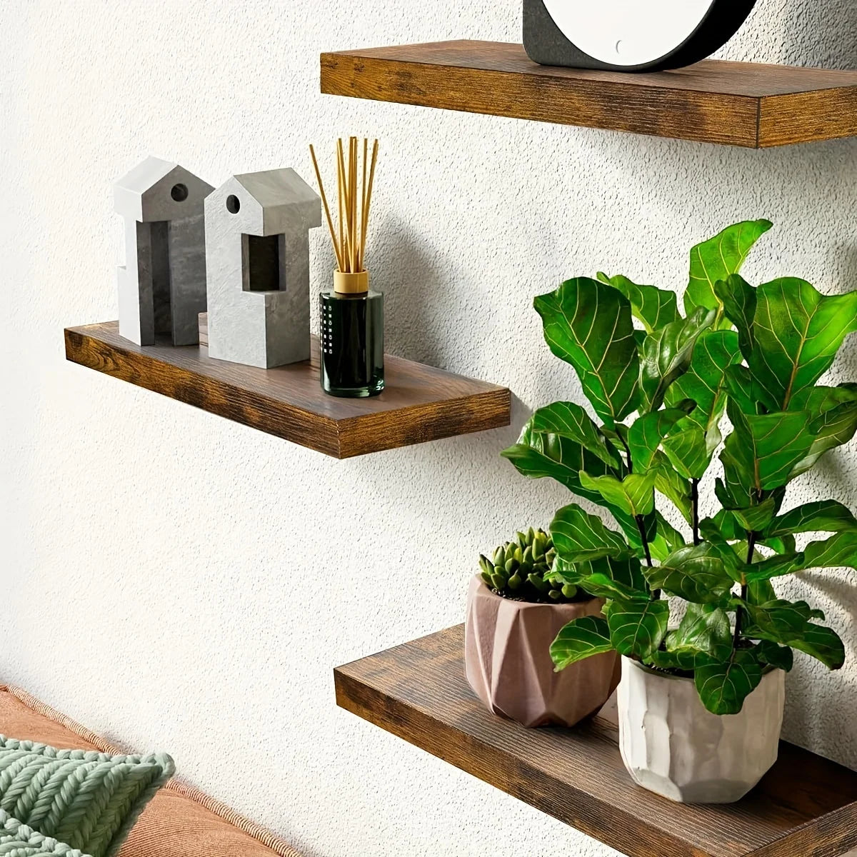 Contemporary Wall Mounted Wooden Shelf For Living Room Decor