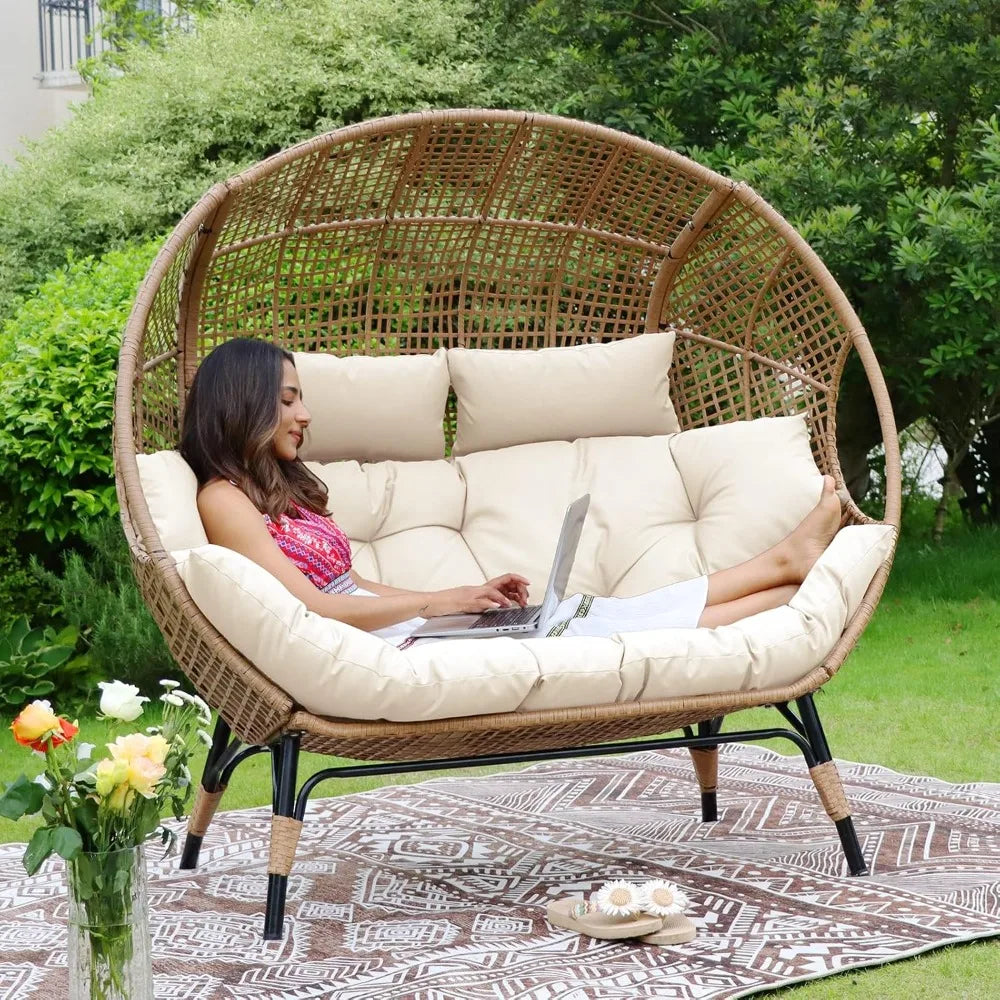Outdoor Double Egg Chair Wicker Loveseat Two Seater