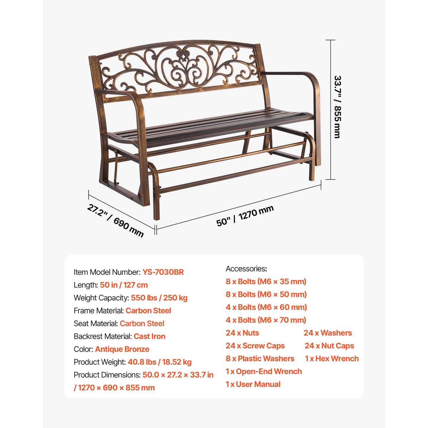 SucceBuy Outdoor Bench Wood Metal Garden Bench Durable
