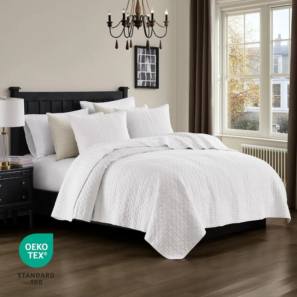 Premium 100 Cotton Quilt Bedding Set With Textured Pillow Shams