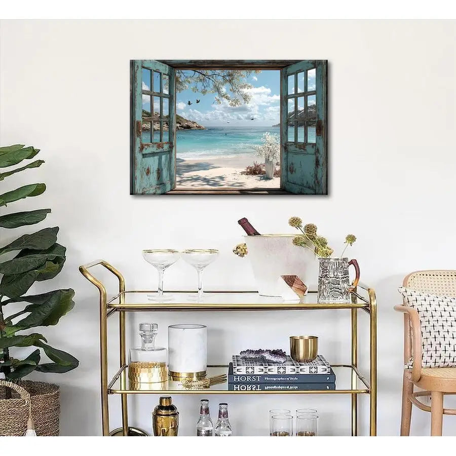 Beach Canvas Wall Art Sea View Ocean Windows Poster