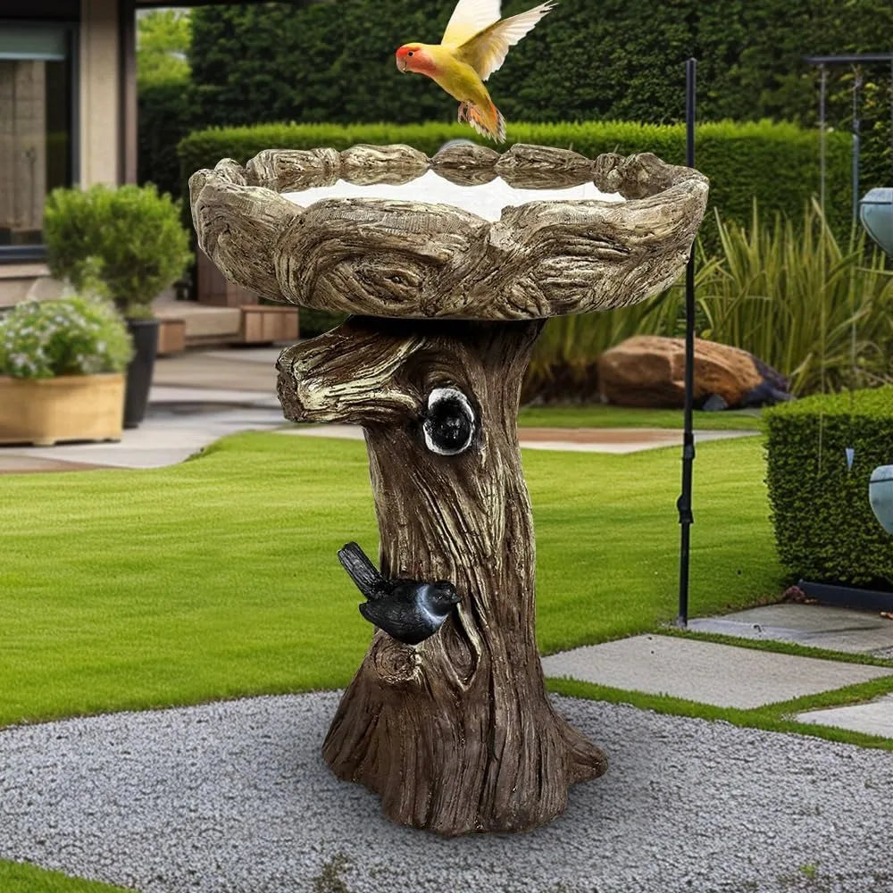 Fibre Reinforced Concrete Bird Baths With Woodland Tree Trunk Design