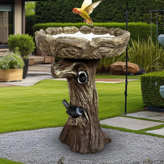 Fibre Reinforced Concrete Bird Baths With Woodland Tree Trunk Design