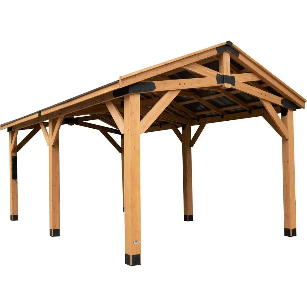 Cedar Wood Carport Pavilion With Steel Roof For Outdoor Shelter