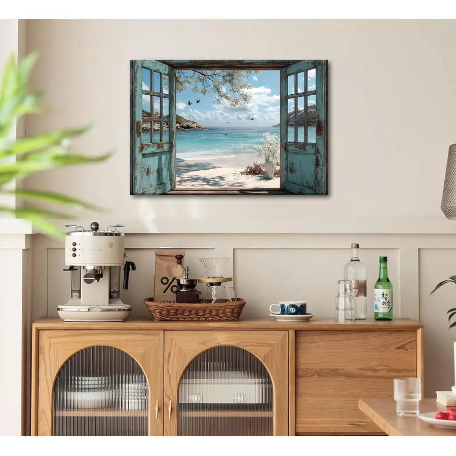 Beach Canvas Wall Art Sea View Ocean Windows Poster