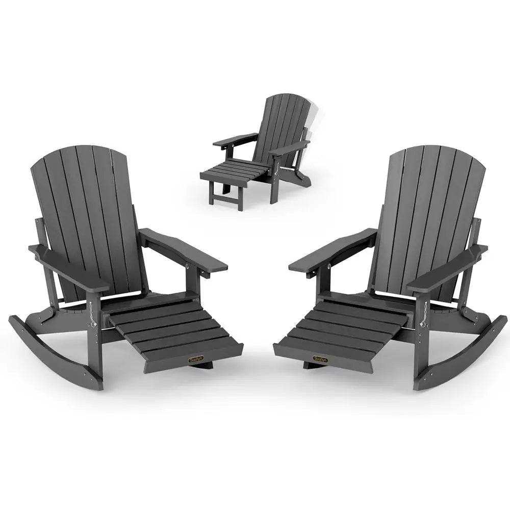 Adirondack Rocking Chair Set With Ottoman Weatherproof Outdoor Furniture