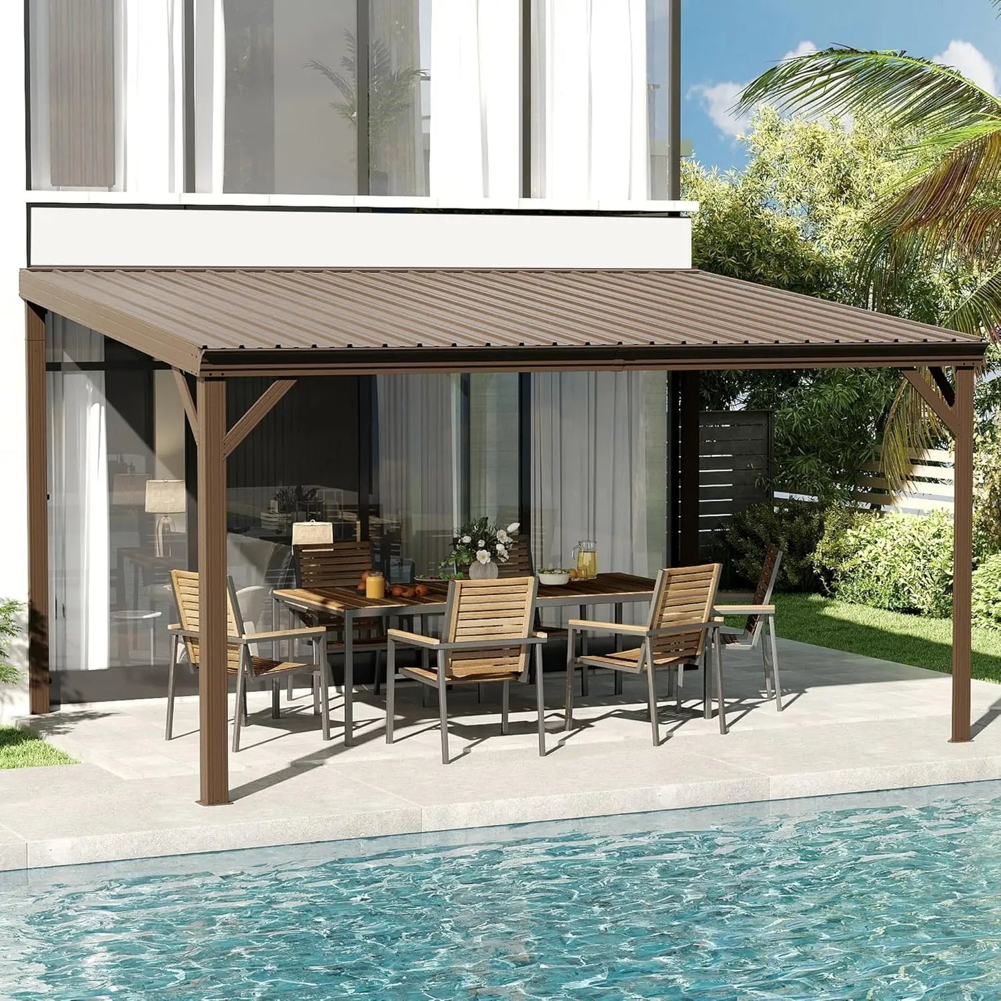 Domi Lean-To Gazebo With Wall Mount Drainage System Galvanized Roof