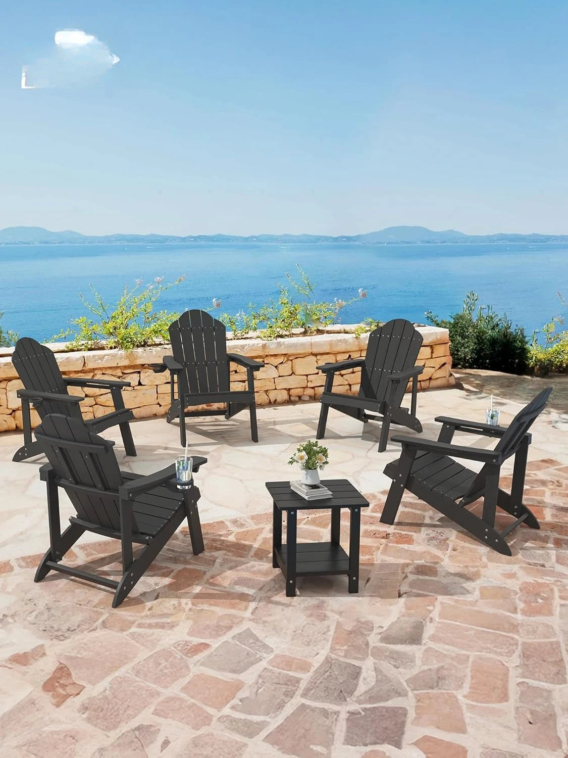 Adirondack Chairs Set of 4 Weather Resistant Outdoor Cup Holder