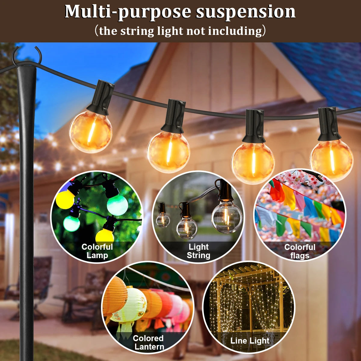 Aiopp Adjustable 2/4/6 Pack String Light Poles for Outdoor Garden