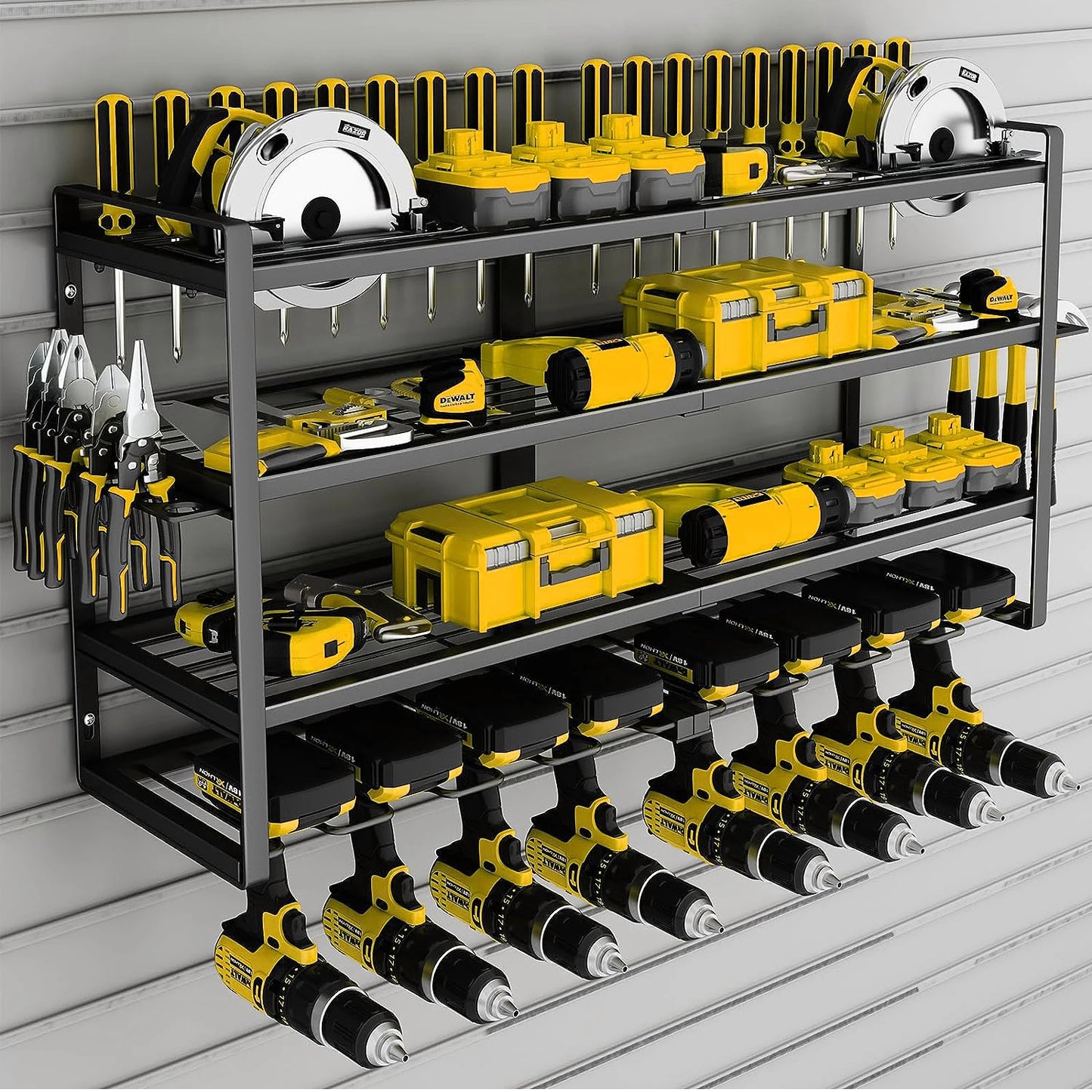 Power Tool Storage Rack Four Tier Wall Mount Organizer