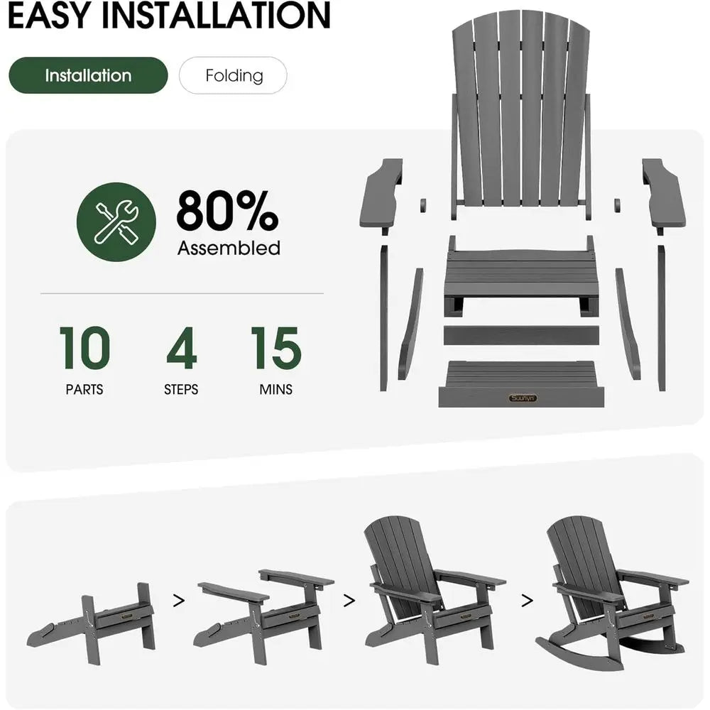 Adirondack Rocking Chair Set With Ottoman Weatherproof Outdoor Furniture