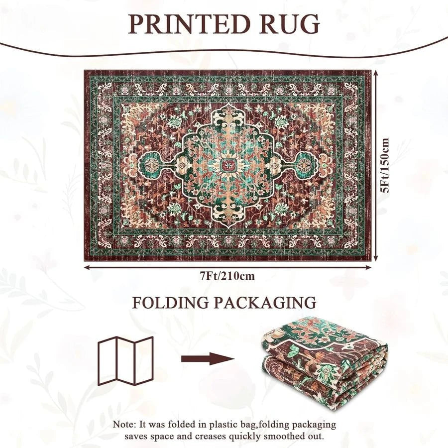 Christmas Boho Vintage Area Rug Machine Washable Low Pile Carpet