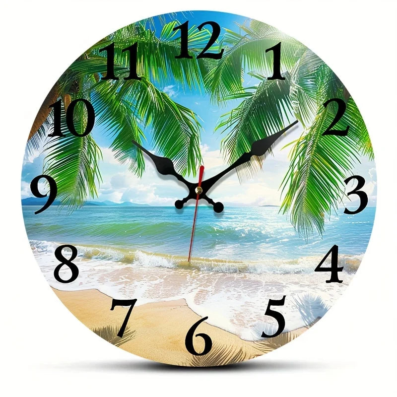 XMSJ Coastal Silent Quartz Wall Clock With Palm Tree Design
