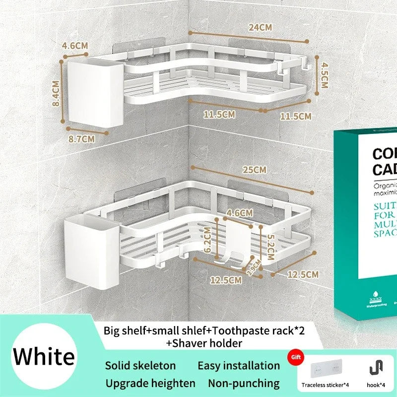 6-Piece Double-Layer Stainless Steel Corner Shelf No-Drill Wall Mount