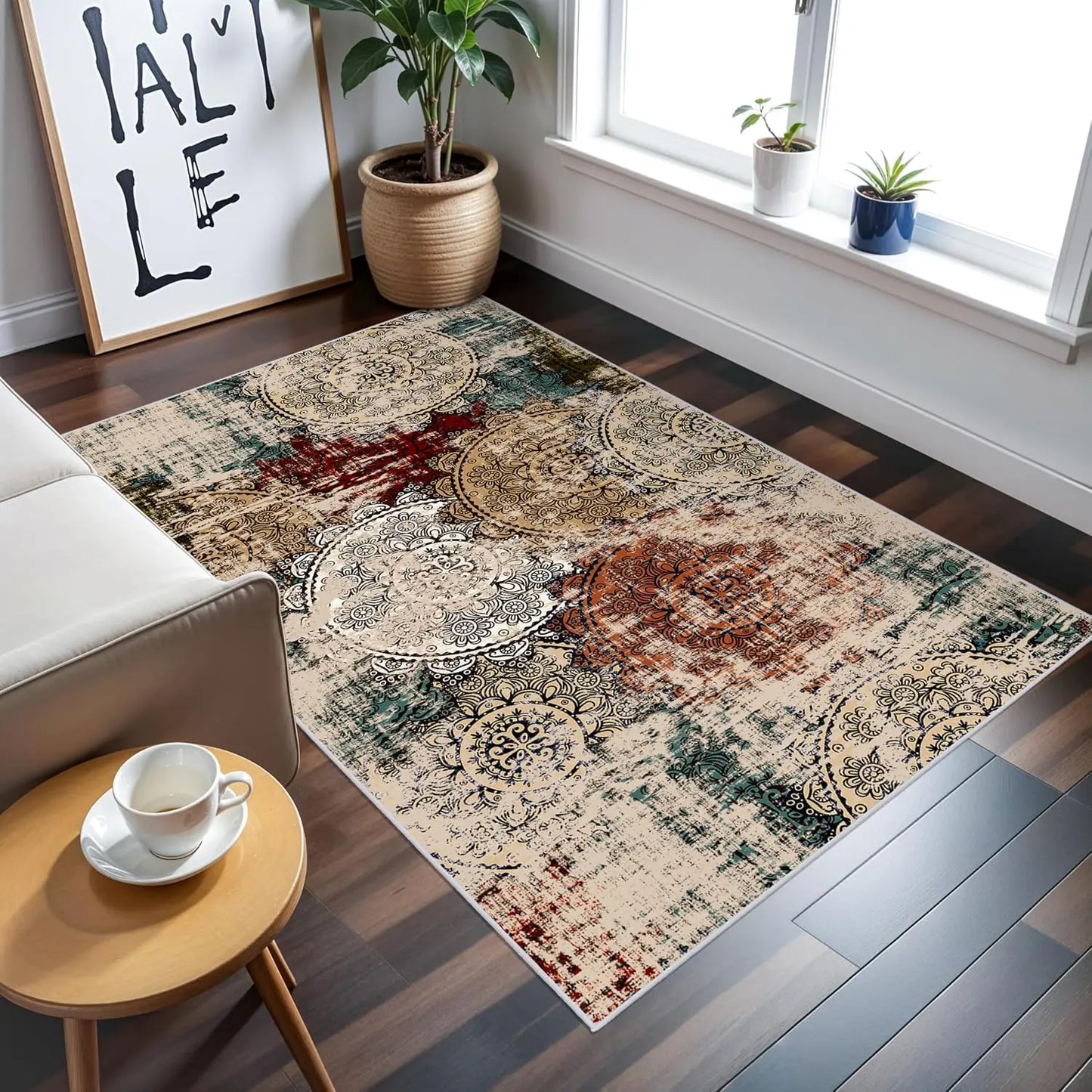 Washable 3x5 Area Rug Abstract Modern Living Room Non Slip Water Resistant