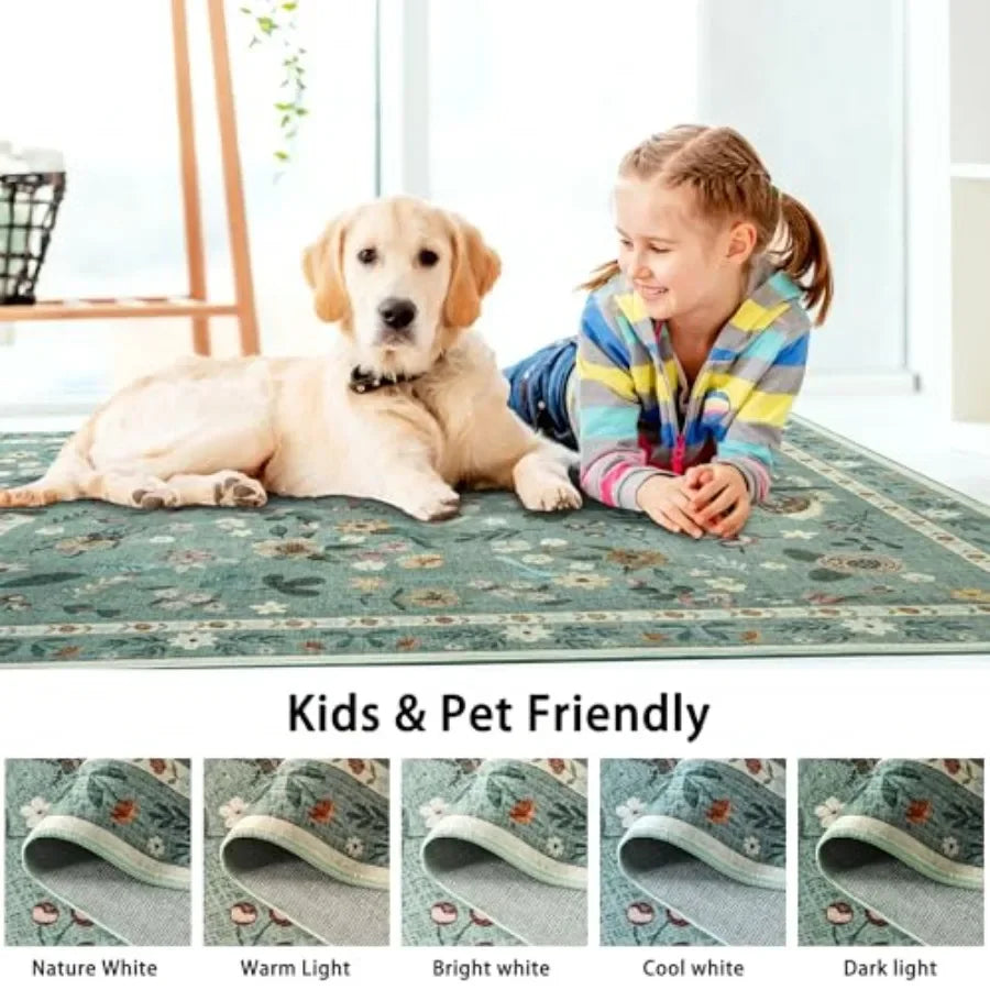 Washable Floral Butterfly Non Slip Area Rug For Living Room