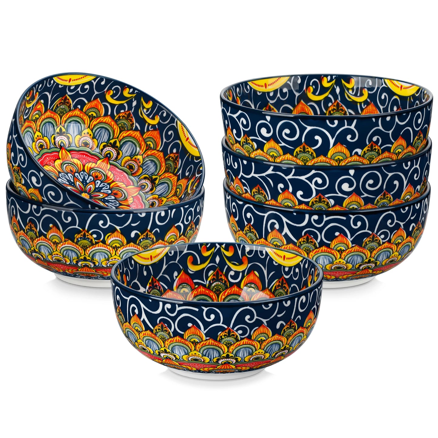 Malacasa Bohemian Style Ceramic Cereal Bowls Set Dinnerware